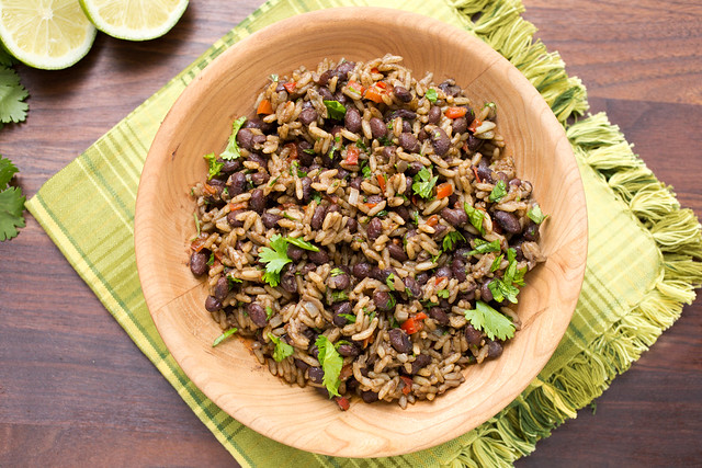 gallo pinto in wooden bowl