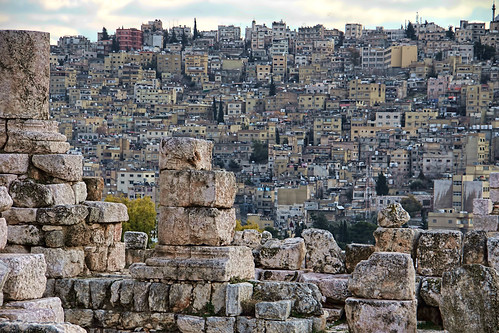 amman jordan roman ruins stone hills thecitadel houses sky outdoor city urban