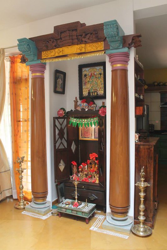 pillars at the entrance of pooja room