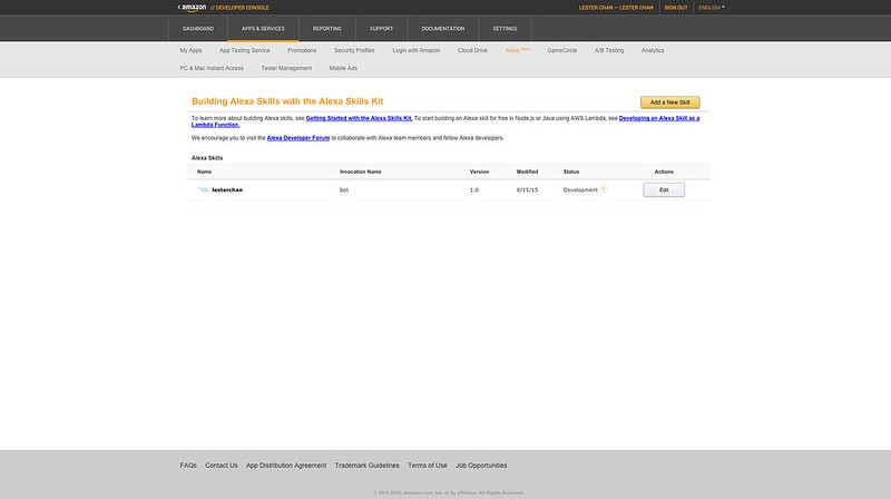 Amazon Developer Portal for Echo