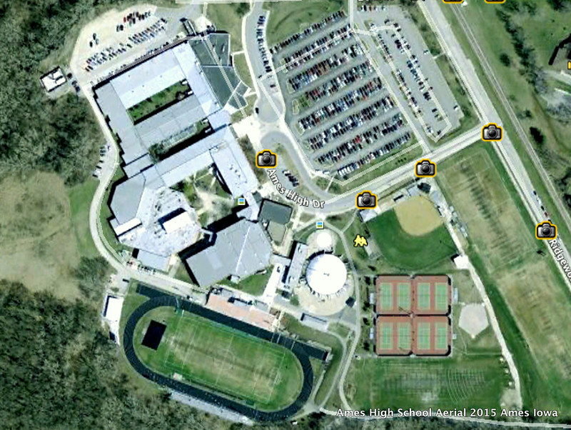 AMES HIGH SCHOOL AMES IOWA Aerial View 2015 - AMES HIGH SCHOOL AMES IOWA Campus including Football Field and Stadium, Tennis Courts, Parking Lot, Media Center, Classrooms, Swimming Pool #AmesHighSchool