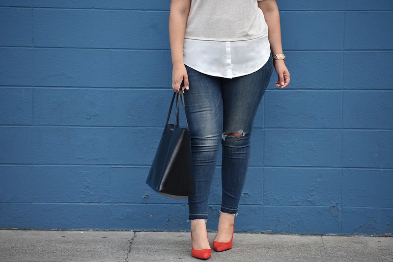 Plus size Layered Top, Frayed Jeans