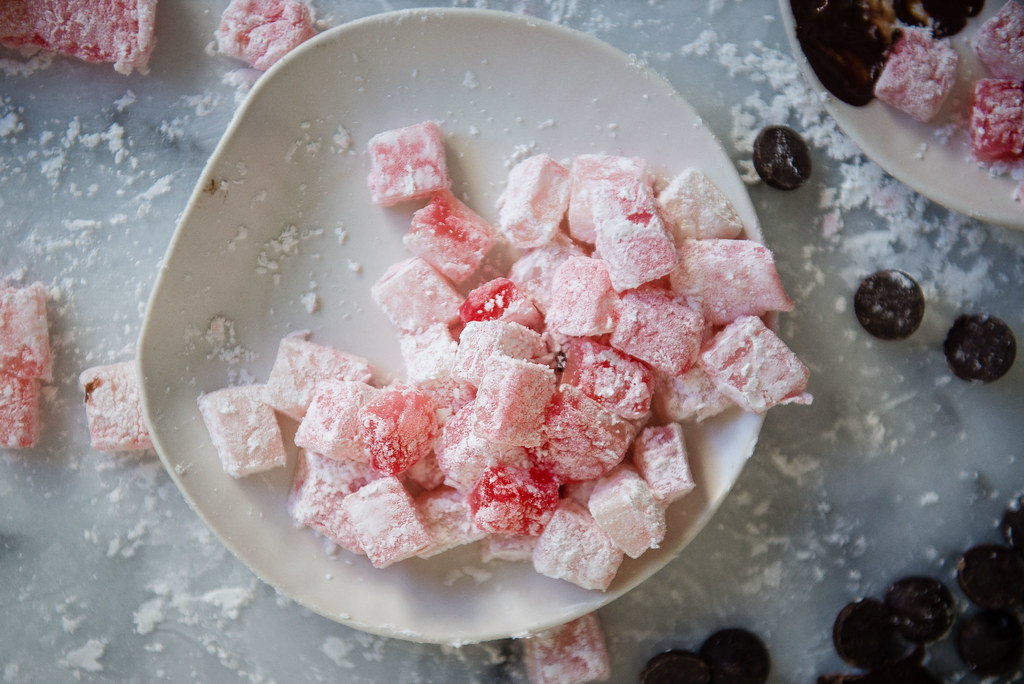 peppermint mochi | two red bowls