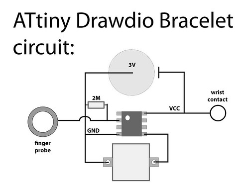 ATtiny Drawdio Bracelet schematic
