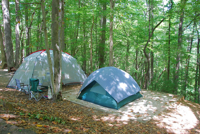 Tent camping at Fairy Stone State Park, Virginia