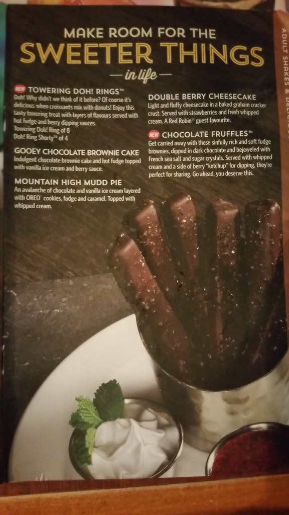 Red Robin menu showing chocolate fruffles