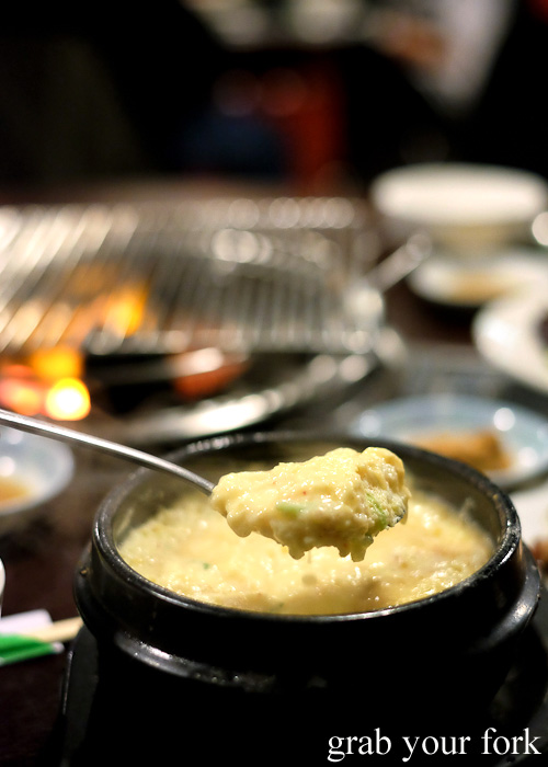 Gyeranjjim egg soup at Jang Tur Charcoal BBQ Restaurant, Canterbury