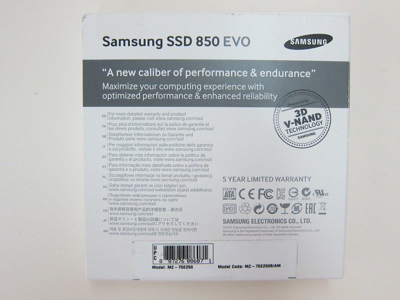 Samsung 850 EVO 250GB - Box Back