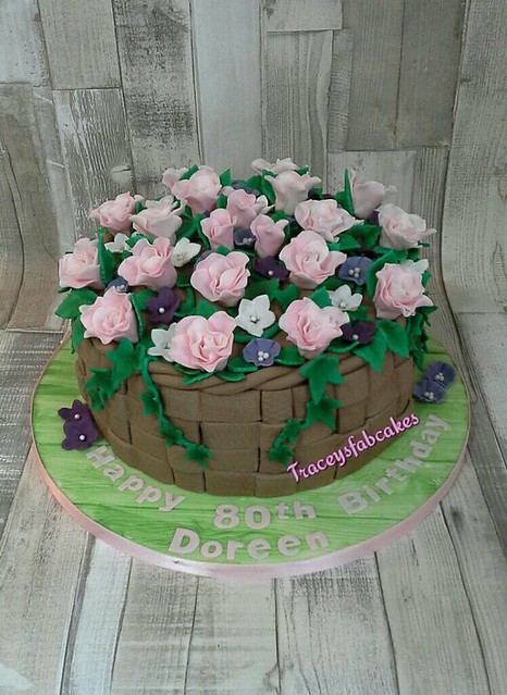 A beautiful basket of flowers for a very special birthday by Tracey's Fab Cakes