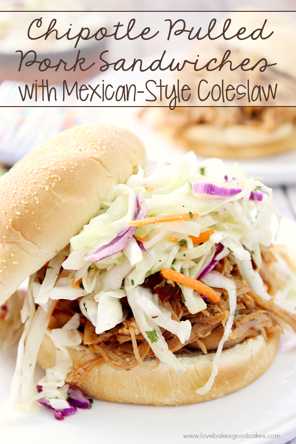 Chipotle Pulled Pork Sandwiches with Mexican-Style Coleslaw on a plate.