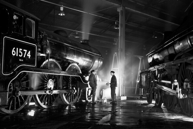 Steam locomotive crew chatting during a break
