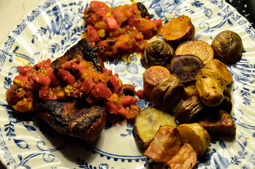 Seared Steaks with Romesco Sauce & Roasted Potatoes