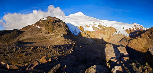 mountain ecuador volcano cayambe sunset hut panorama