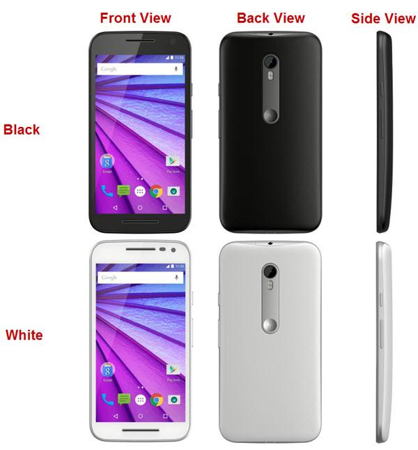 Motorola Moto G3 Front and Back View in Available Colors