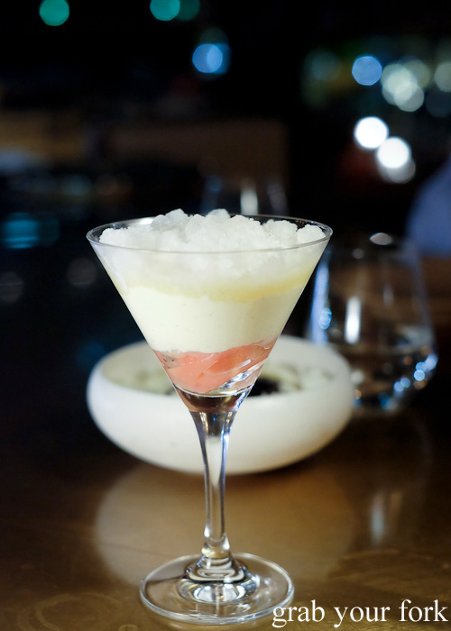 White nectarine nectar and fresh coconut granita at Bennelong Restaurant, Sydney food blog restaurant review