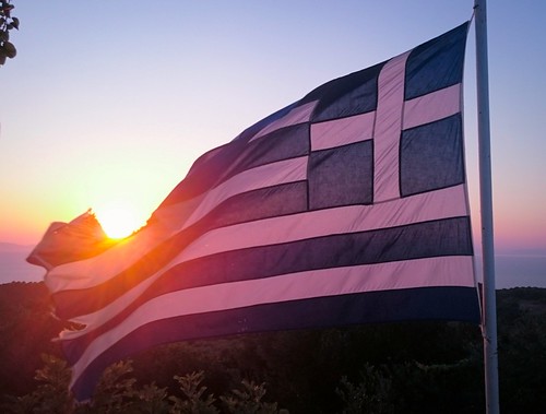 sunset sky sun cross stripes flag wave greece waving