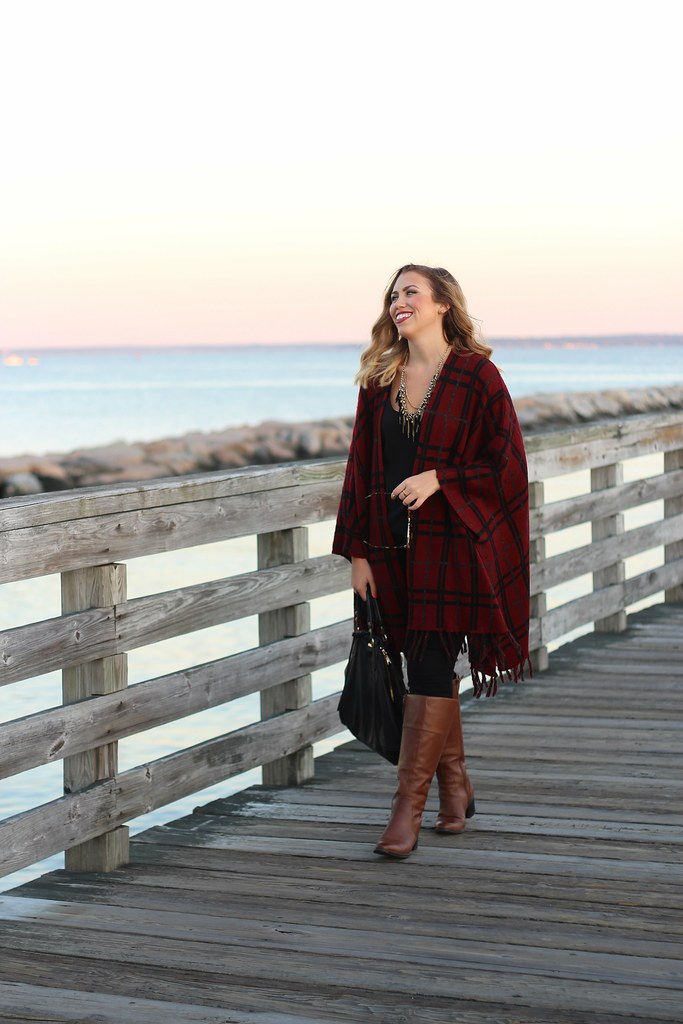 Plaid Cape | Brown Wide Calf Boots | Fall Fashion Outfit