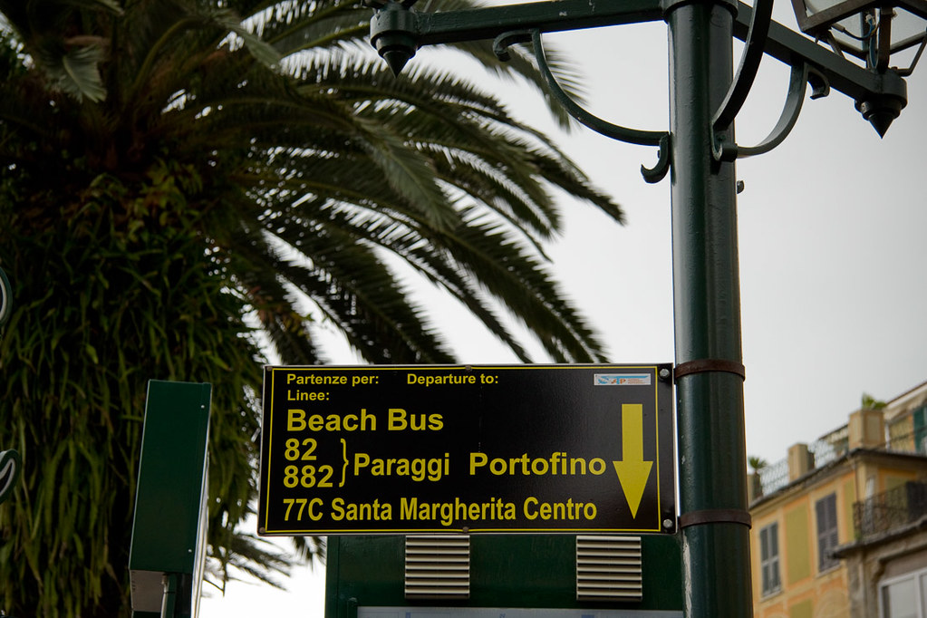 Sign for bus to Portofino