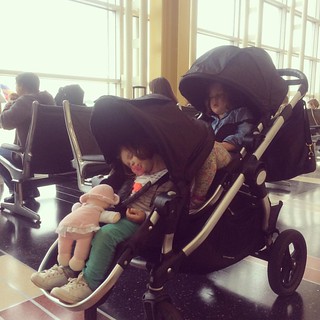 Since you asked, @rosemarysfancy, #widn is enjoying a brief synchronized stroller nap in the DC airport. We're on our way to West Virginia for a wedding/family reunion. First time we've brought the double stroller on a trip and I am not regretting it!