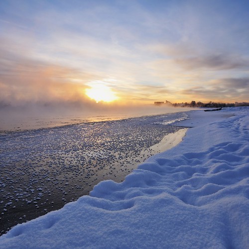 irkutsk angara river sunrise sun water ice winter mist snow cityscape landscape nature boat siberia sky clouds