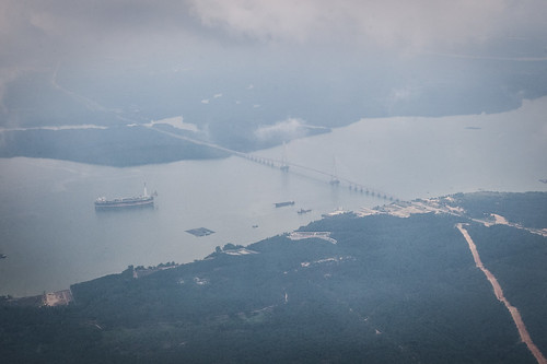 aerialphoto bridges panoramicview boats malaysia river ship