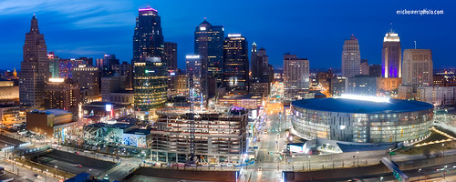 aerial buildings builtstructure city cityscape construction downtown downtowndistrict dusk evening highangleview highrises kansascity midwestusa missouri nopeople panorama panoramaphotography powerandlightdistrict scenic skyline twilight twolighttower twolighttowerconstruction uavaerial unitedstates us