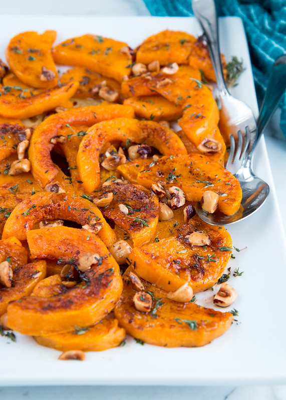 Roasted Butternut Squash with Hazelnut Brown Butter Sauce and Thyme