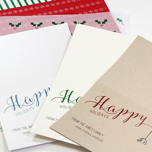 decorative holiday papers with three printed greeting cards