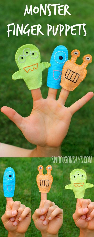 Monster Finger Puppets - Free sewing pattern & tutorial by Swoodson Says for FleeceFun.com