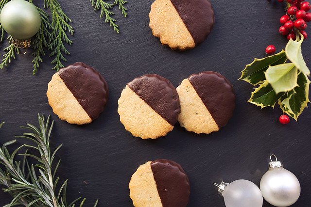 Dark Chocolate-Dipped Grain-free Rosemary Shortbread Cookies