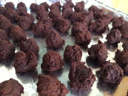 Making mocha truffles. Step one - scoop.