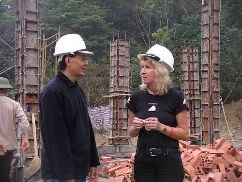 Animals Asia's founder and CEO Jill Robinson MBE (R) and Vietnam Director Tuan Bendixsen (L) at the construction area