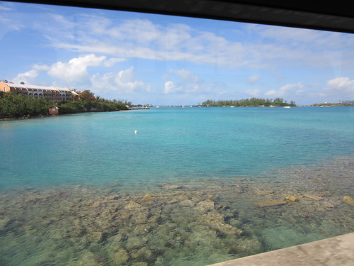 View of the clear water from the bus.