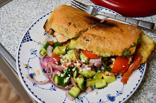 Mexican-Style Chicken Tortas with Tomato, Avocado & Cucumber Salad