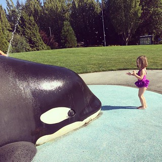 Having a whale of a time at the splash park.