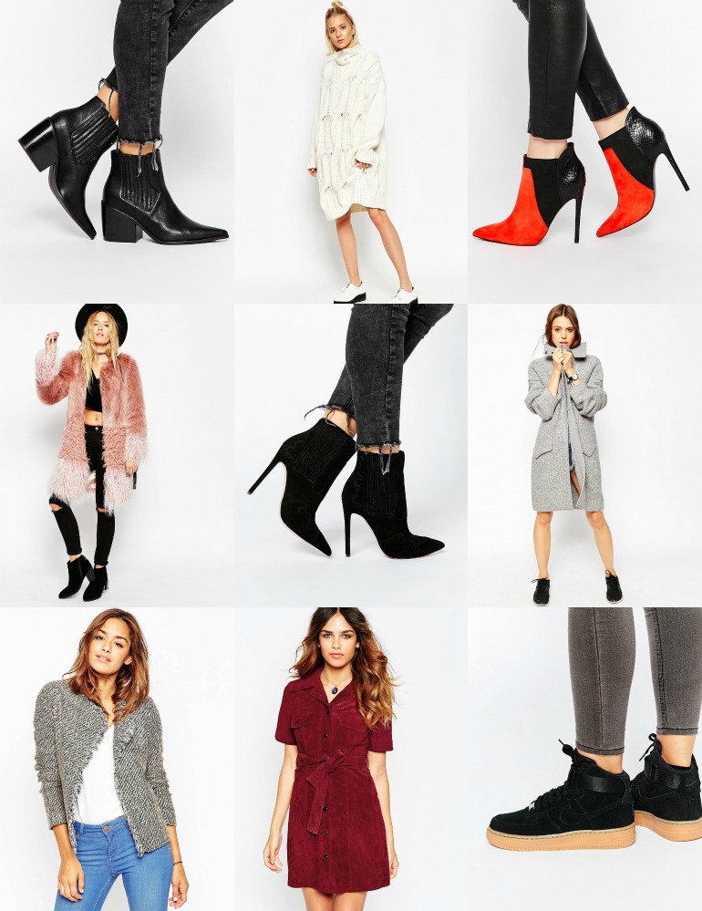 fall wishlist, asos, suede western boots, suede dress, boucle jacket, cardigan, pointed ankle boots, faux fur coat, black ankle boots, western ankle boots, asos white, oversized knit, knit wear, fashion is a party, fashion blogger