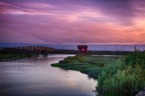 sunset marsh cabin hdr river creek sky clouds