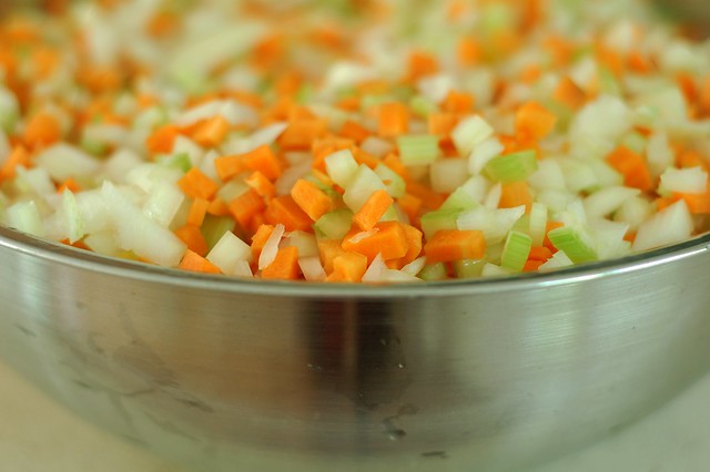 A big bowl of mirepoix, ready to be bagged for the freezer by Eve Fox, the Garden of Eating, copyright 2015