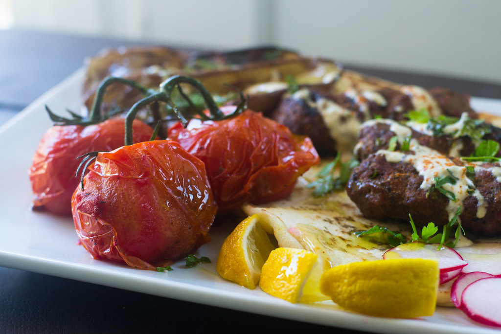 Grilled Kofta with Eggplant and Tomatoes