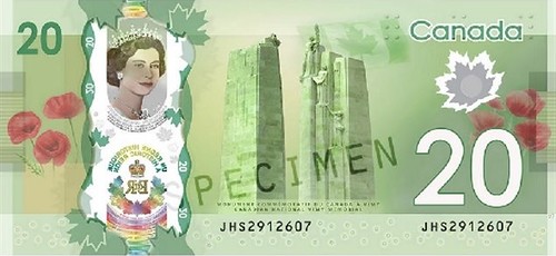 2015 Bank of Canada commemorative $20 note back