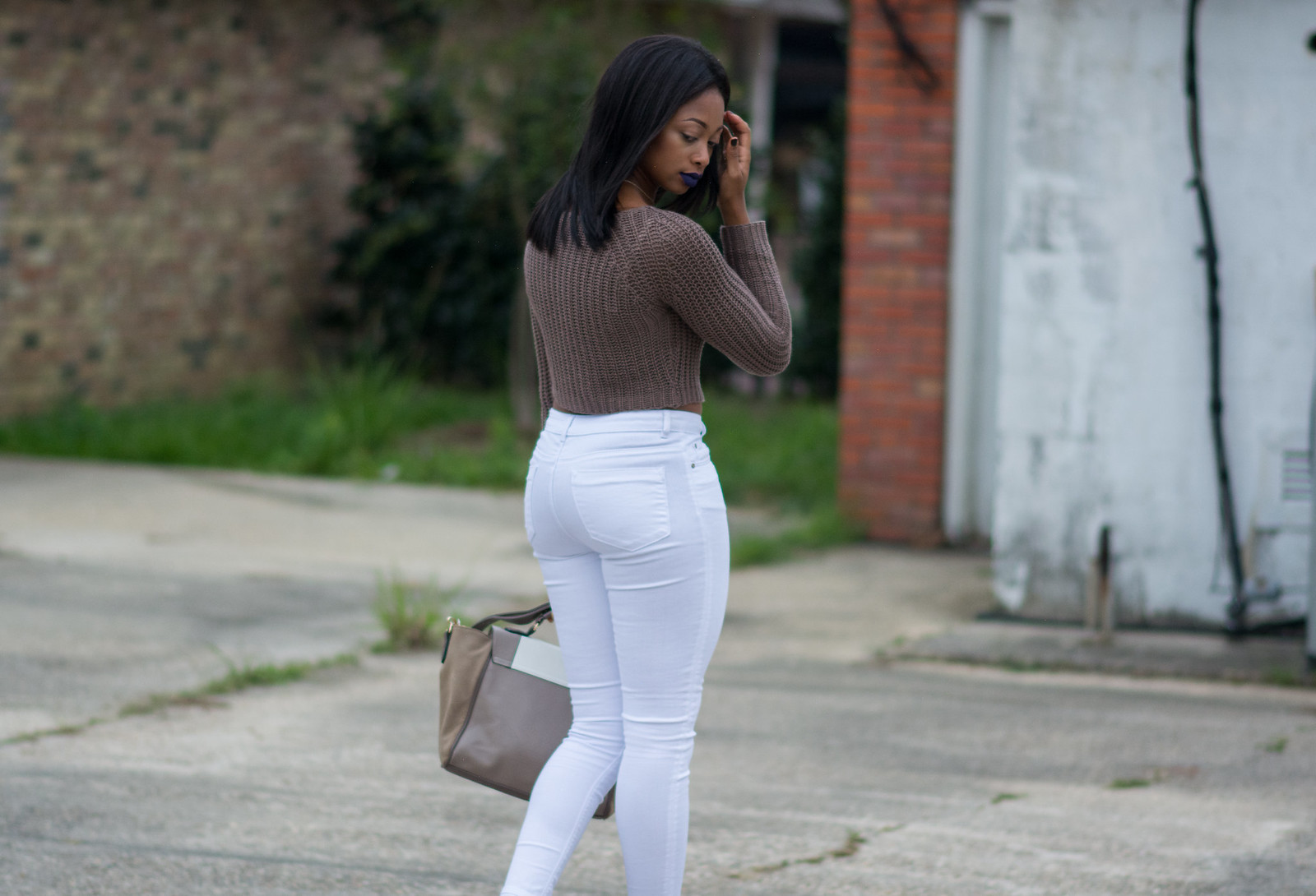 taupe and white ootd