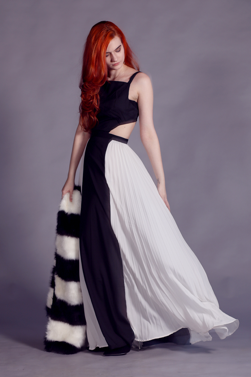 Minimalistic black and white ball gown, maxi dress