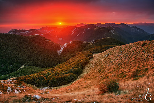 sunset mountain alps rain clouds forest meadows croatia lika peaks dinaric velebit dinaridi visocica