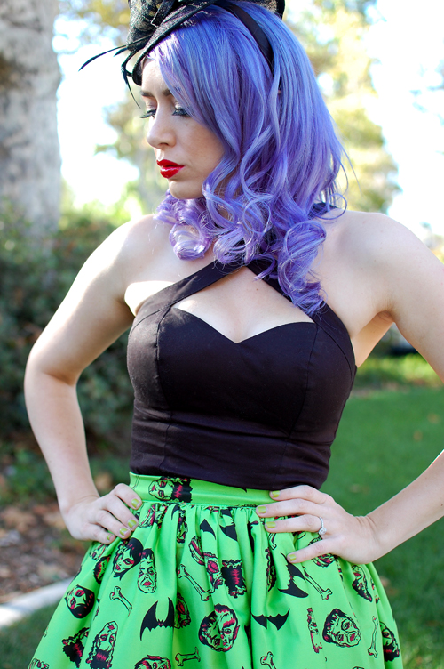 Pinup Girl Clothing Darling Dames Skirt in Monster Print