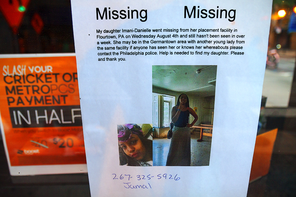 Missing person flyer for Imani-Danielle--Center City