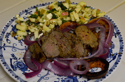Sumac-Spiced Steak & Honeynut Squash with Pickled Onion & Apple-Walnut Salad