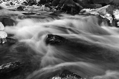 blackandwhite white snow black cold ice water creek river rocks stream long exposure frost rocky rapids waterway