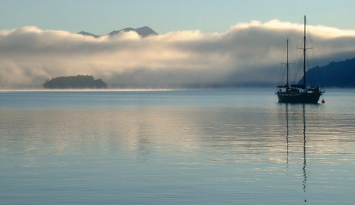 camping sea newzealand mist reflection clouds sunrise geotagged dawn yacht anchorage zealand mooring southisland marlborough geotag picton yachting oceania tewaipounamu geo:lat=4128632 geo:lon=174006186