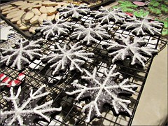 Chocolate snowflakes in process