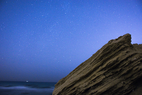 sea sky beach rock night stars